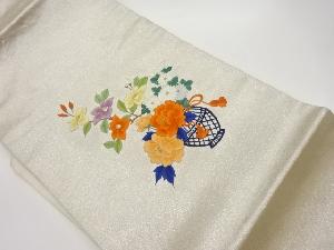 花瓶に花々模様刺繍名古屋帯